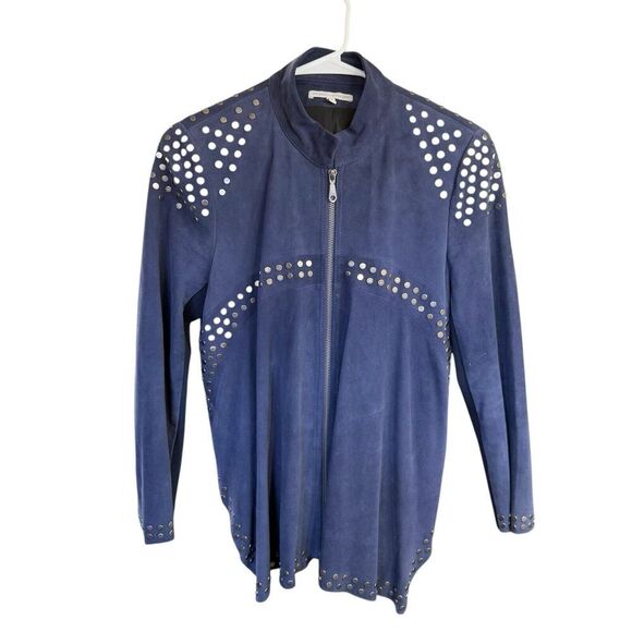 Rebecca Minkoff Bali Studded Navy Lambskin Leather Suede jacket Sz Medium $698 - Picture 1 of 10